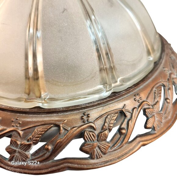 Vintage Ceiling Light Fixture Frosted Glass & Brass Dome With Floral Design 13 i - Picture 2 of 14